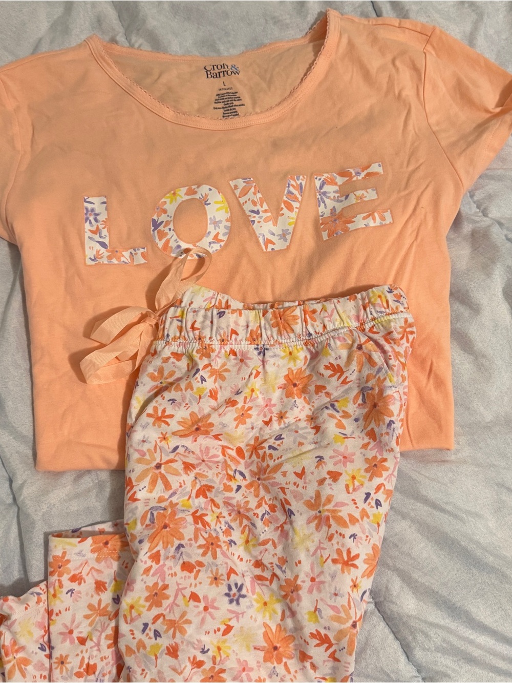 croft & barrow Peach Floral 'LOVE' Short-Sleeve Sleep Tee & Pajama Set - Picture 3 of 3